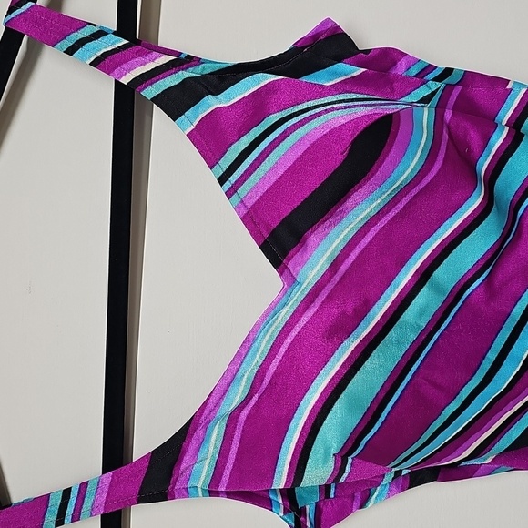 Vtg Rose Marie Reid 70s Swimsuit Purple Turquoise Stripes SZ 12, Elastic Is Bad - Picture 2 of 13